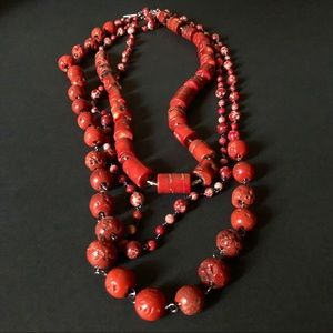 HandWrapped Coral & Sediment Jasper Necklace